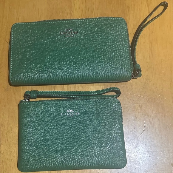 EUC, Large Coach phone wallet, Coach corner zip wristlet, both in Shamrock green - Picture 1 of 8